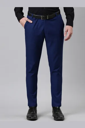 Kryptic Men Solid Cotton Blend Tapered Fit Cropped Formal Trousers
