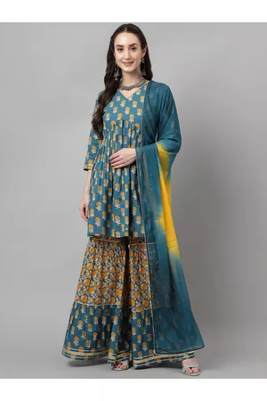 FIORRA Floral Printed Pure Cotton Kurta & Sharara With Dupatta