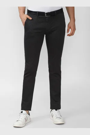 V Dot Men Black Textured Slim Fit Trousers