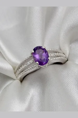 HIFLYER JEWELS Silver-Plated Amethyst-Studded Finger Ring