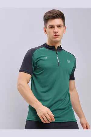 TECHNOSPORT Men Mock Collar Antimicrobial Pockets Slim Fit T-Shirt