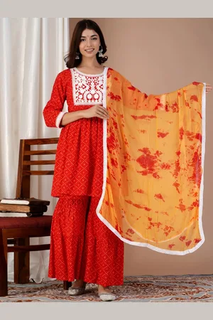 Jaipur Bandhani Printed Thread Work Kurta with Sharara & With Dupatta