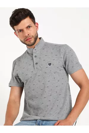 Provogue Printed Mandarin Collar Slim Fit T-shirt