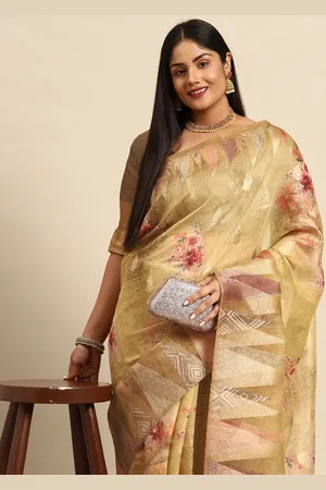 Sztori Floral Zari Silk Cotton Banarasi Saree