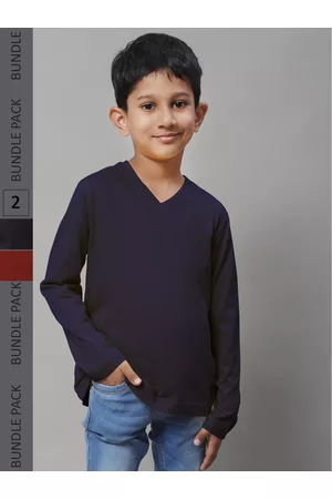 Friskers Boys Pack Of 2 V-Neck Long Sleeves Pure Cotton T-shirts