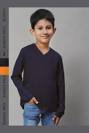 Friskers Boys Pack Of 2 V-Neck Long Sleeves Pure Cotton T-shirts
