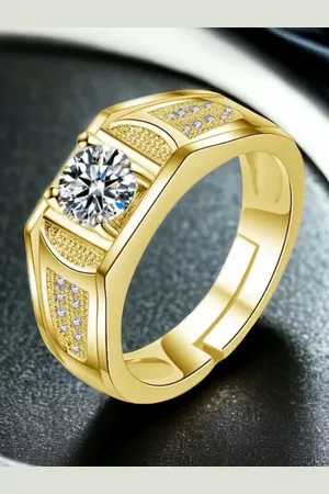 Myki Men Gold-Plated CZ-Studded Adjustable Finger Ring