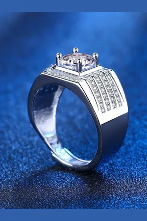 Myki Men Silver-Plated CZ-Studded Adjustable Finger Ring
