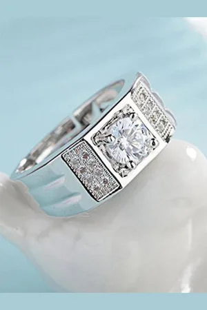 Myki Men Silver-Plated CZ-Studded Adjustable Finger Ring