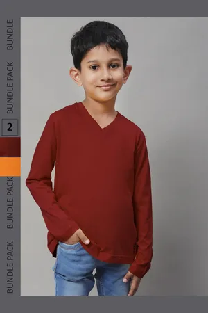 Friskers Boys Pack Of 2 V-Neck Long Sleeves Pure Cotton T-shirts