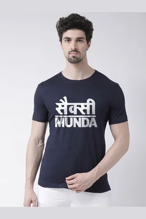 Friskers Men Navy Blue & peacoat Typography Applique T-shirt
