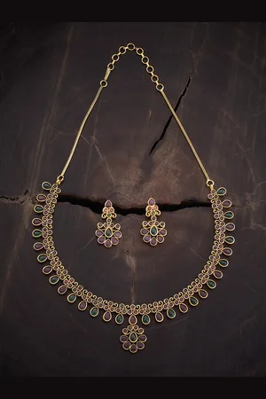Buy Kushal's Fashion Jewellery Gold Plated Antique Necklace with Ruby &  Emerald at Amazon.in