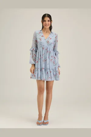 20Dresses Blue Floral Print V-Neck Fit & Flare Dress