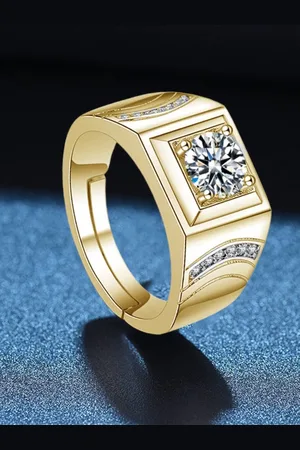 Myki Gold-Plated CZ-Studded Adjustable Stainless Steel Finger Ring