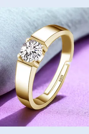 Myki Men Gold-Plated & CZ Stone-Studded Stainless Steel Finger Ring