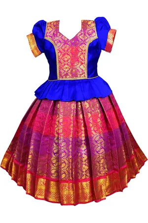 Amirtha Fashion Girls Woven Design Ready to Wear Art Silk Lehenga