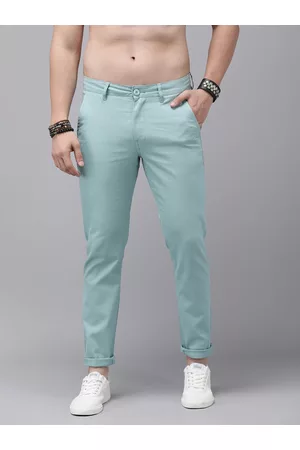 Buy Urbano Fashion Men Blue Cotton Slim Fit Casual Chinos Trousers online