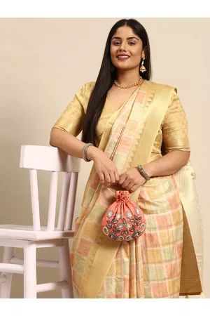 Sztori Checked Zari Silk Cotton Banarasi Saree