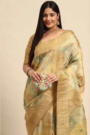 Sztori Floral Zari Silk Cotton Banarasi Saree