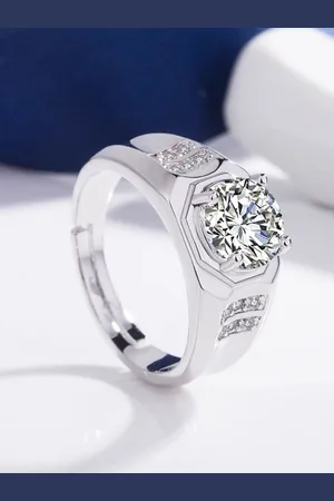 Myki Silver-Plated CZ-Studded Adjustable Finger Ring
