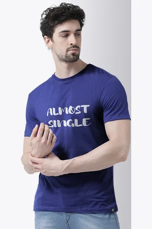 Friskers Men Blue Typography Printed Mandarin Collar Applique T-shirt