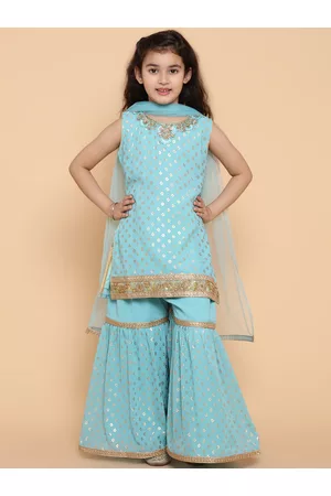 AJ DEZINES Girls Ethnic Motifs Printed Kurta with Sharara & Dupatta