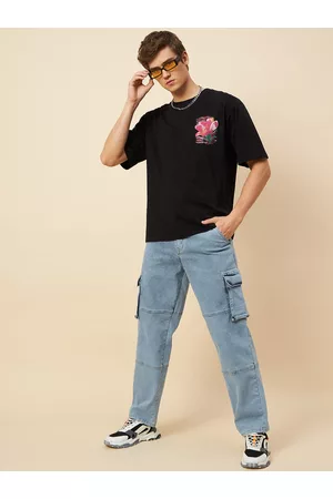 High Star Men Relaxed Fit Heavy Fade Pure Cotton Cargo Jeans