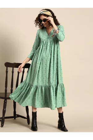 Sangria Women Fit and Flared Tiered Dobby Midi Dress