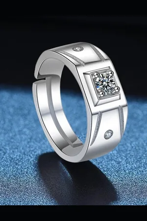 Myki Men Silver-Plated Sterling Silver Cubic Zirconia Studded Finger Ring