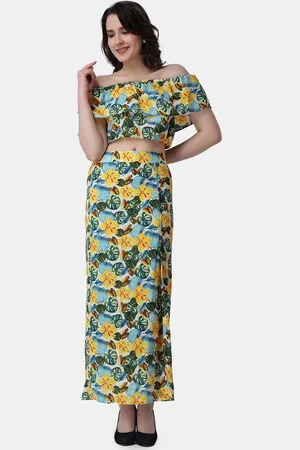 Popwings Women Printed Crop Top & Skirt Co-Ord Set