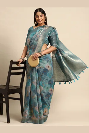 Sztori Floral Zari Silk Cotton Banarasi Saree