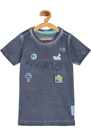 TALES & STORIES Boys Grey Printed Round Neck T-shirt