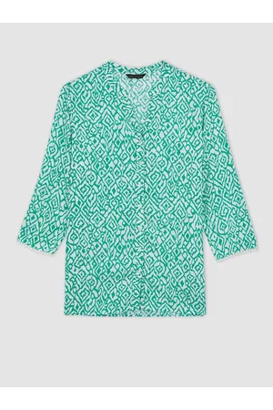 DeFacto Women Abstract Printed Mandarin Collar Casual Shirt Style Top