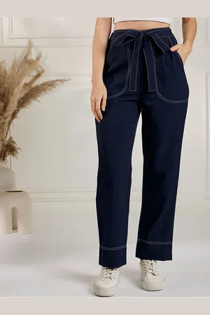 marie claire Women Navy Blue High-Rise Plain Trousers
