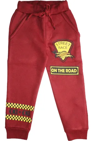 KiddoPanti Boys Maroon Printed Straight-Fit Joggers