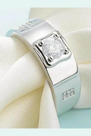 Myki Men 925 Sterling Silver Silver-Plated & CZ Stone-Studded Adjustable Finger Ring