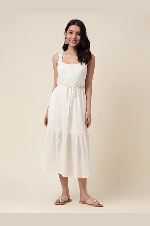 Fabindia Gathered Tie-Ups Midi A-Line Dress
