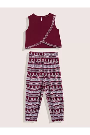 Sangria Girls Solid Top with Haram Pants