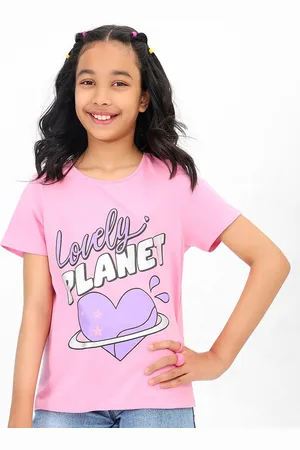 BONKIDS Girls Typography Printed Cotton T-shirt