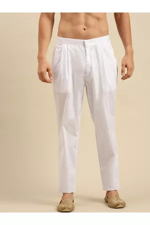 Sanwara Men White Solid Relaxed-Fit Silk Pyjama