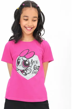 BONKIDS Girls Powerpuff Girls Printed Cotton T-shirt