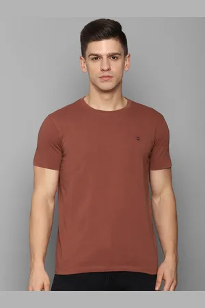 Louis Philippe Men Brown Solid Slim Fit Cotton T-shirt
