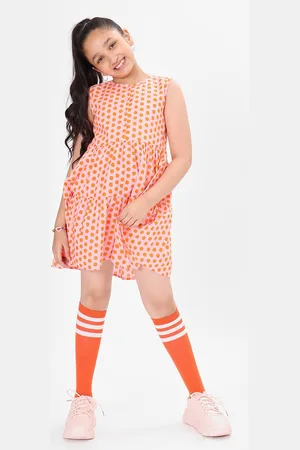 BONKIDS Girls Polka Dots Printed Cotton Fit & Flare Tiered Dress