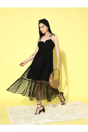Berrylush Black Net Fit & Flare Mini Dress