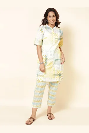 Fabindia Geometric Printed Pure Cotton Kurta with Trousers