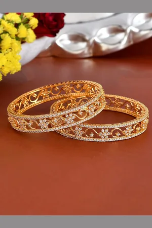 Voylla Set Of 2 Gold-Plated & CZ-Studded Bangle