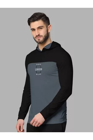 bullmer Colourblocked Hooded Long Sleeves Cotton T-Shirt