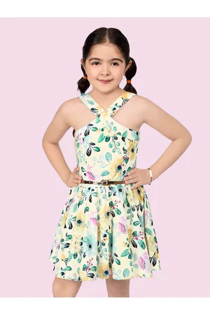naughty ninos Girls Floral Printed Shoulder Strap Fit & Flare Dress