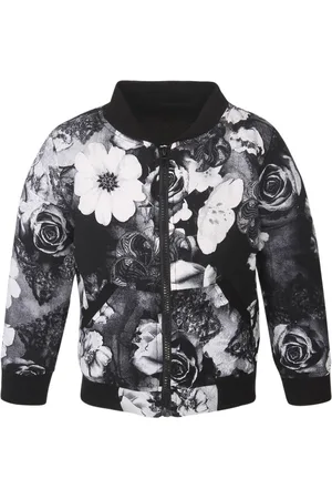 StyleStone Girls Black & White Floral Print Bomber Jacket