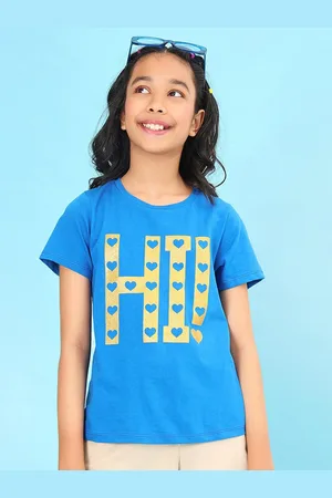 BONKIDS Girls Typography Printed Cotton T-shirt